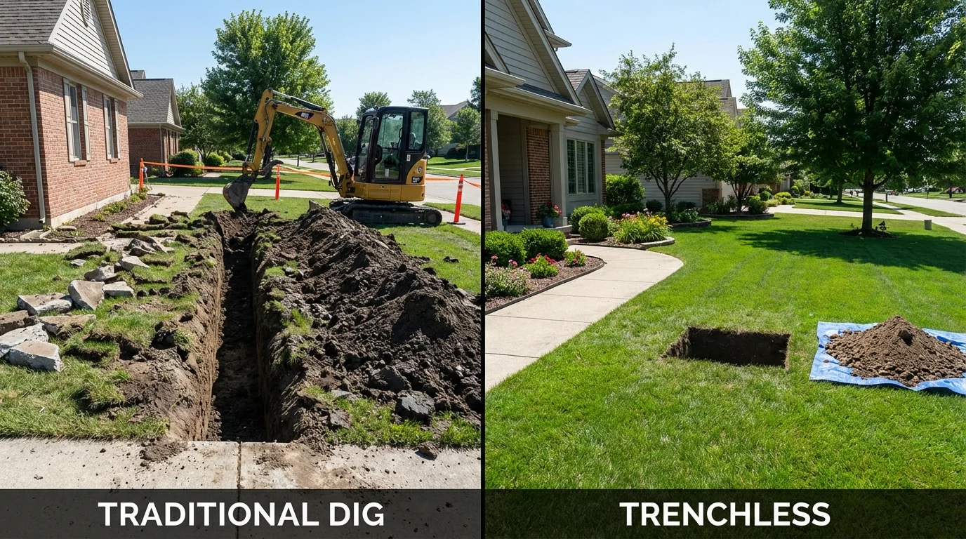 Trenchless sewer repair with minimal yard damage versus traditional excavation in Jamestown, KY